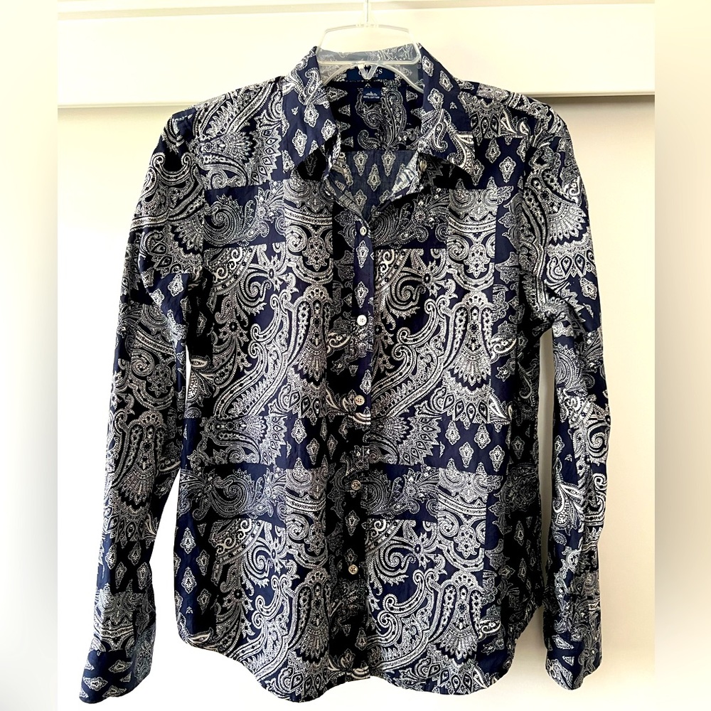 NWOT Chaps Bandana Paisley Dark Blue Print Button Down Shirt Size L